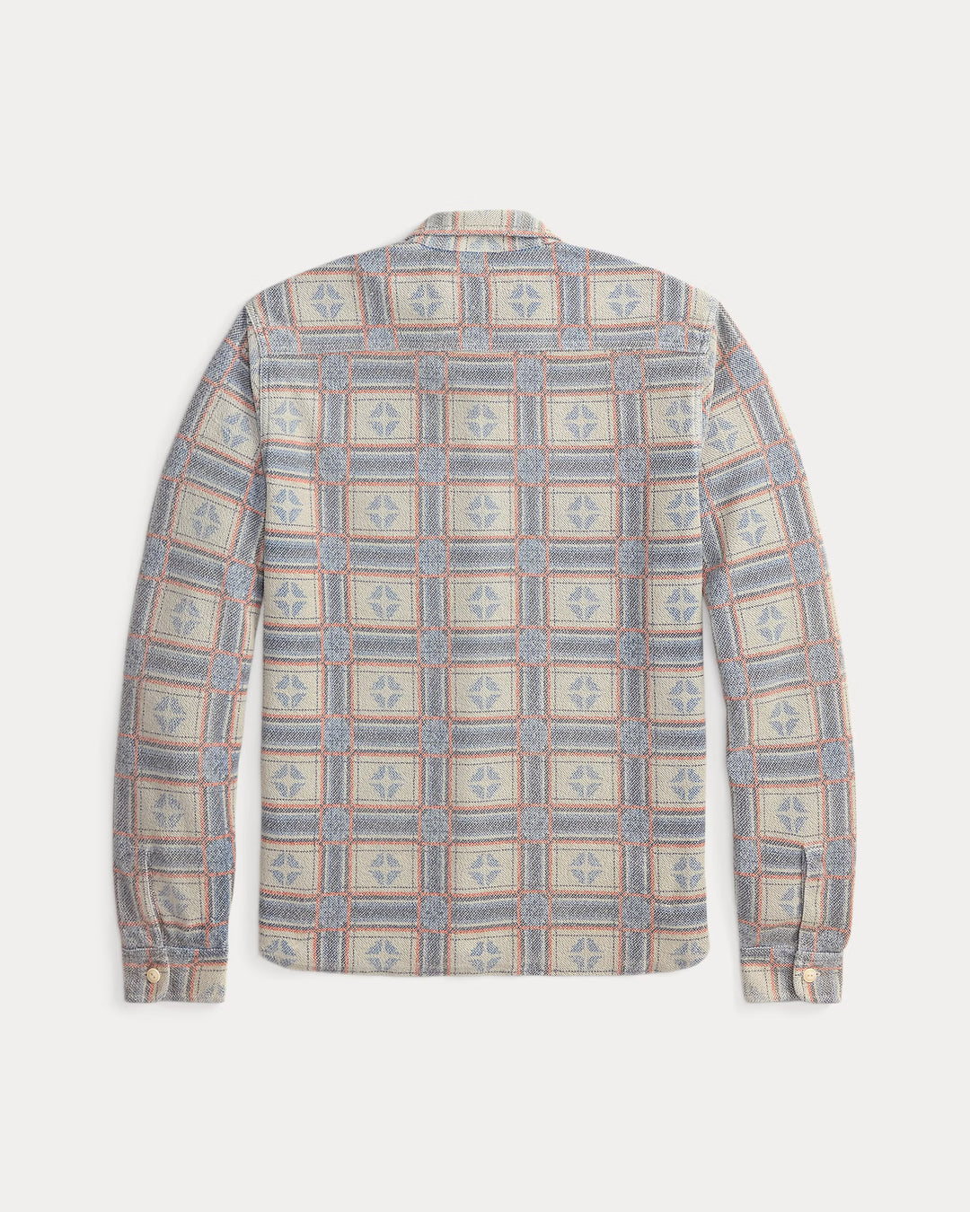 Plaid shirt with a geometric pattern on a white background