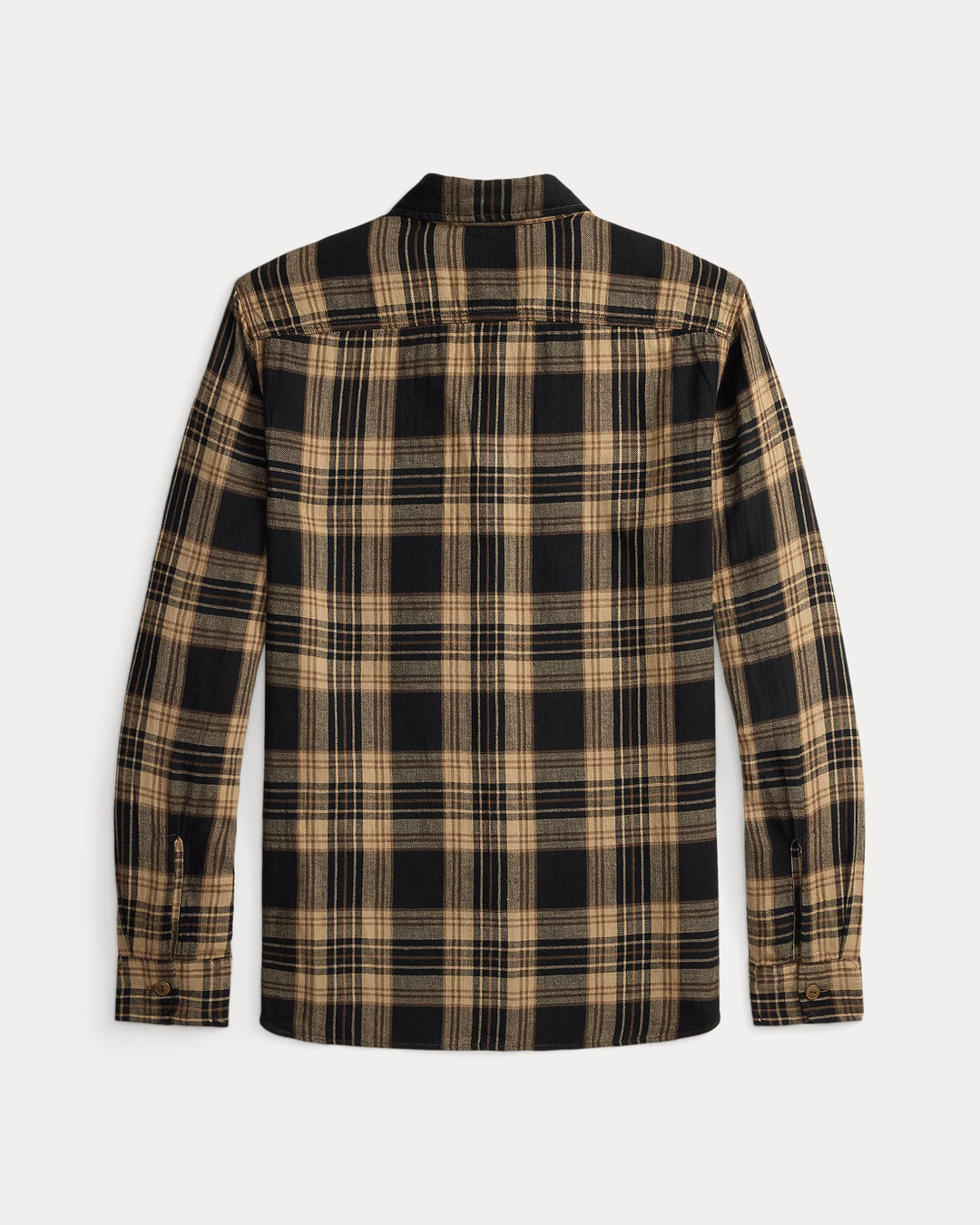 Plaid shirt with black and beige pattern on a white background