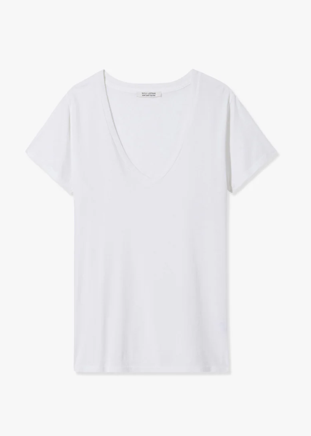 White t-shirt on a light gray background