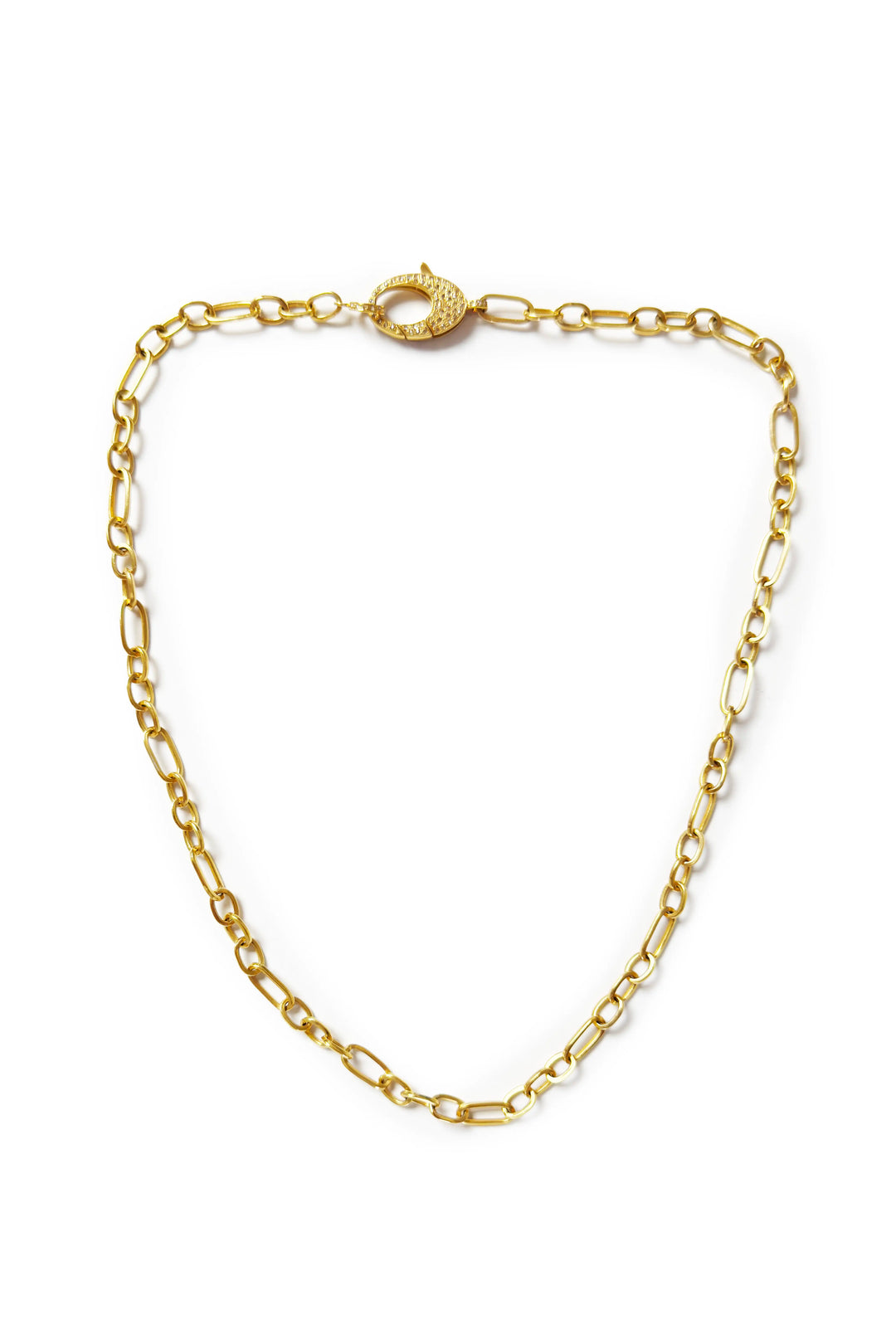 Gold chain necklace on a white background