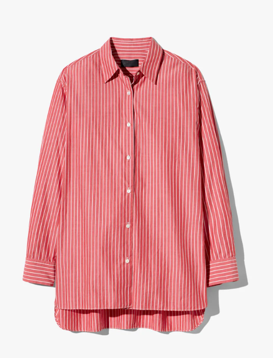 Red and white striped shirt on a light gray background