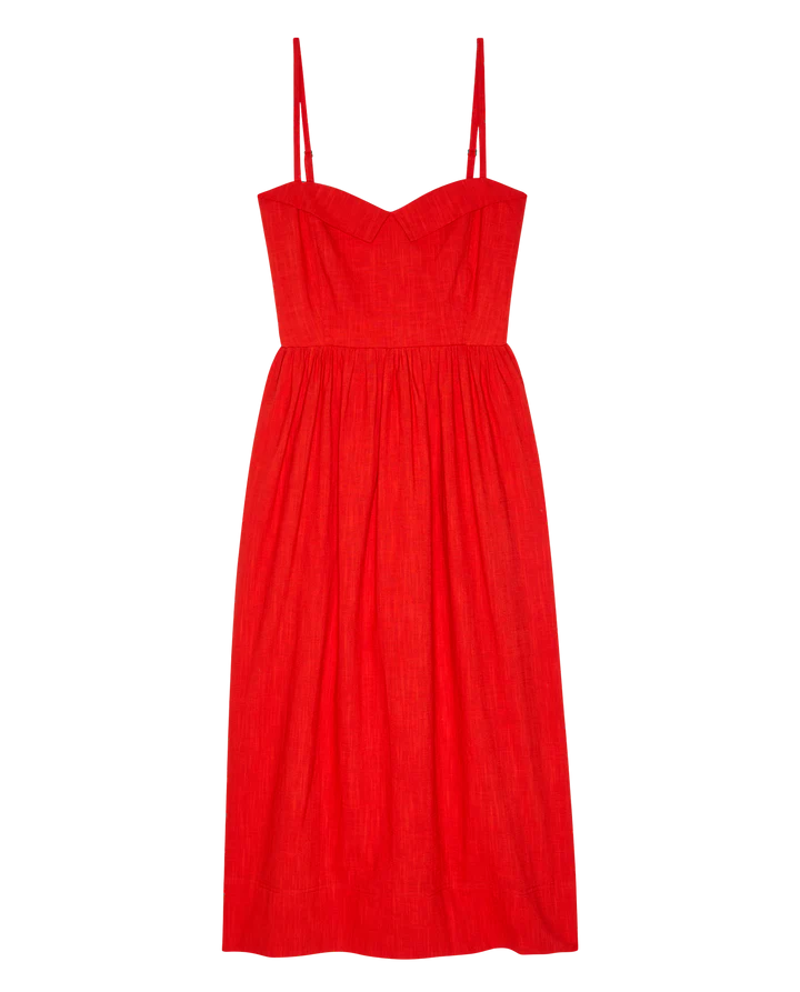Red dress with thin straps on a white background