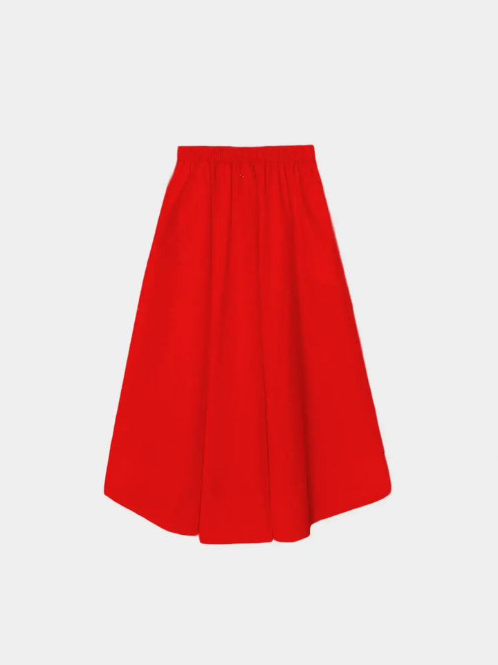 Red skirt on a light gray background