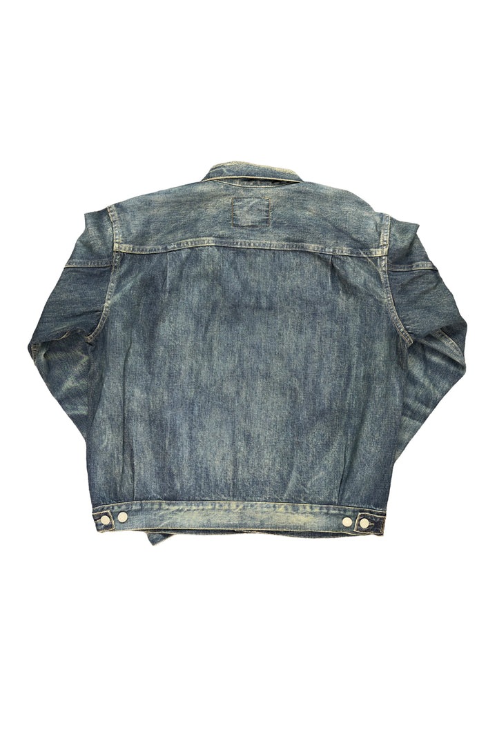 Blue denim jacket on a white background