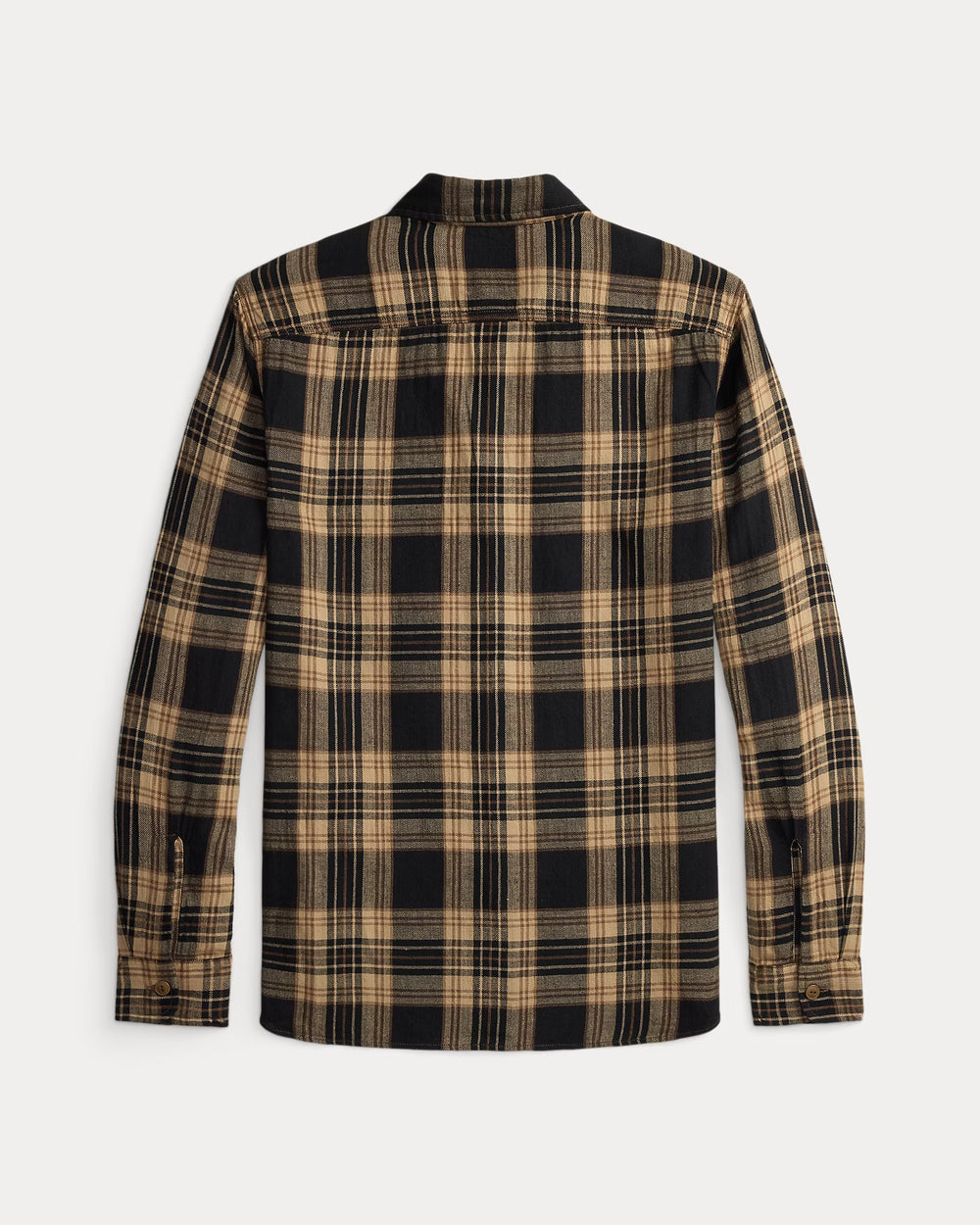 Plaid shirt with black and beige pattern on a white background