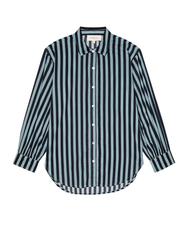 Striped shirt with black and white horizontal stripes on a white background