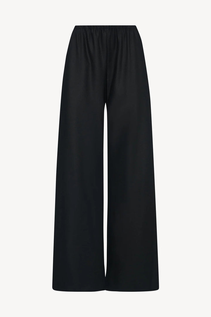 Black wide-leg pants on a white background