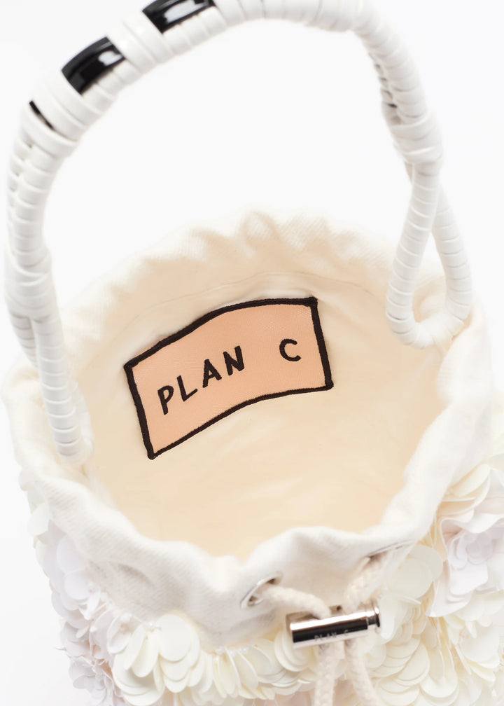 White ear muffs with a 'PLAN C' label on a white background
