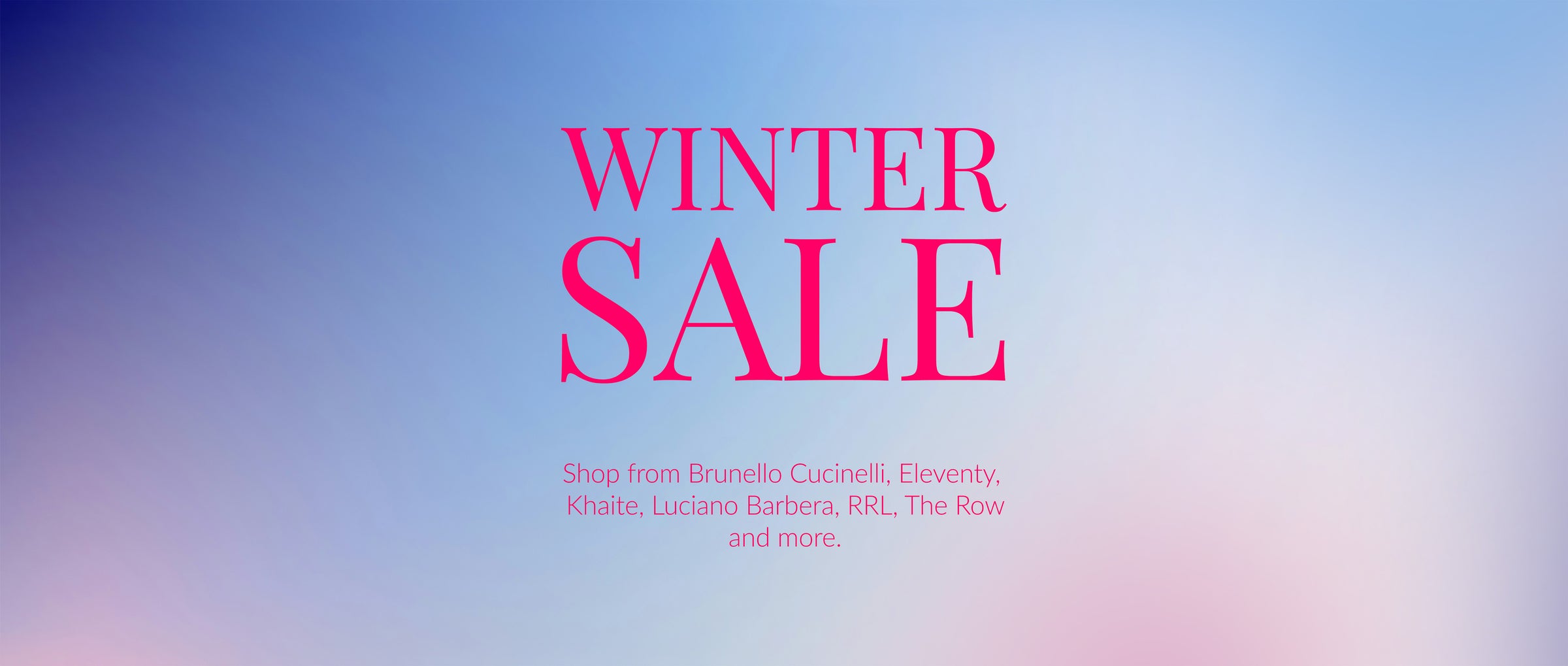 Winter sale text on a gradient blue and pink background