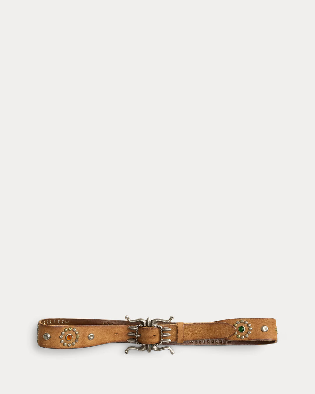 Wooden belt with decorative elements on a white background