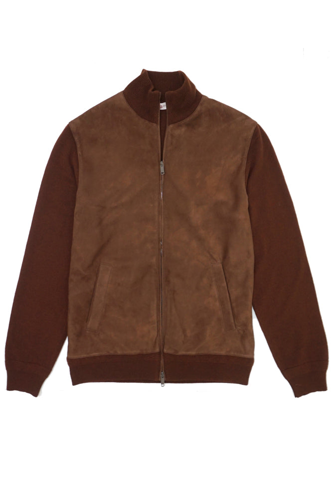 LUCIANO BARBERA CHESTNUT SUEDE SWEATER