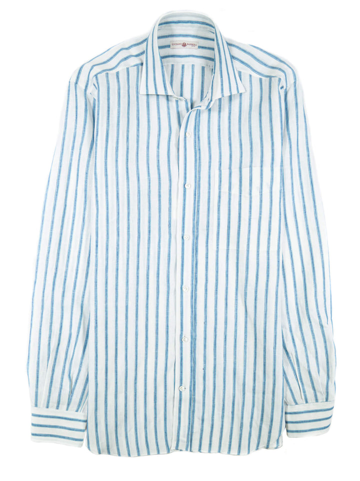 LUCIANO BARBERA TEAL STRIPED LINEN