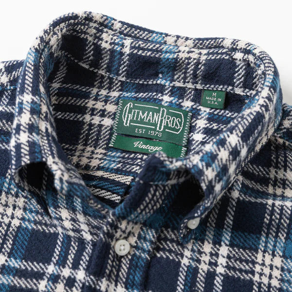 Gitman Vintage Navy Brushed Triple Yarn Plaid Shirt