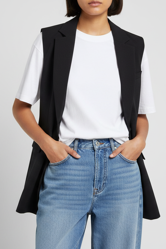 6397 SLEEVELESS BLAZER IN CHARCOAL