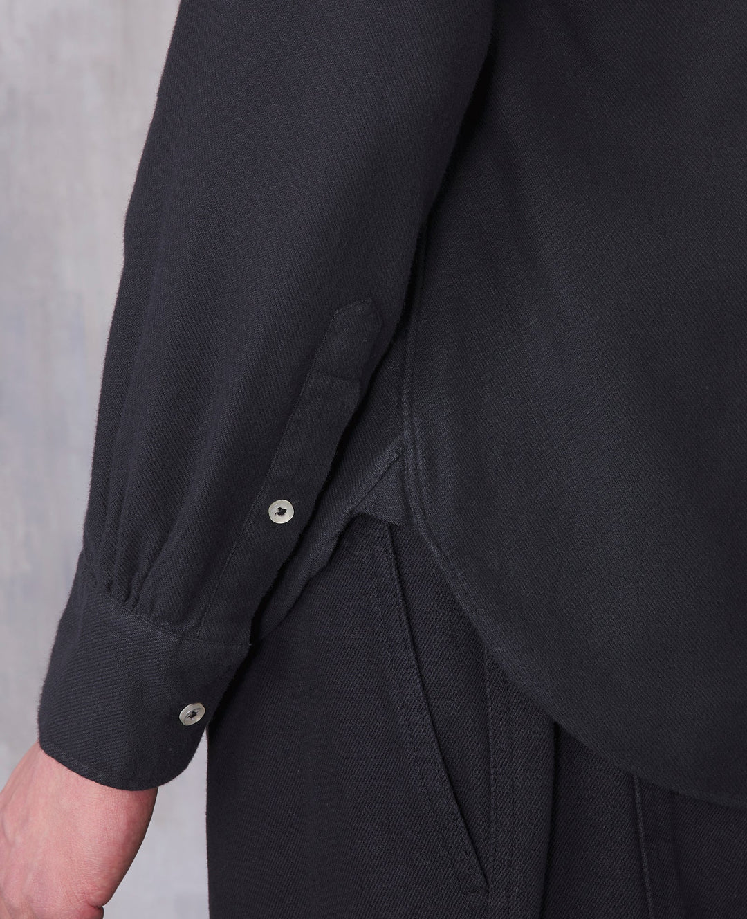 Officine Generale Lipp Shirt in Black Brushed Cotton