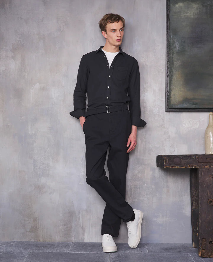 Officine Generale Lipp Shirt in Black Brushed Cotton