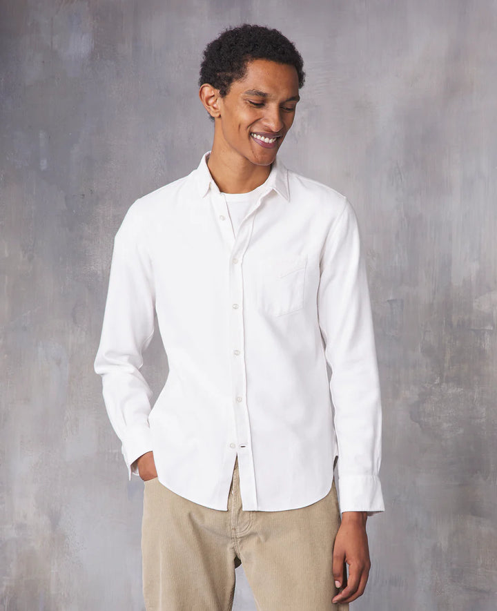 Officine Generale Lipp Shirt in White Brushed Cotton