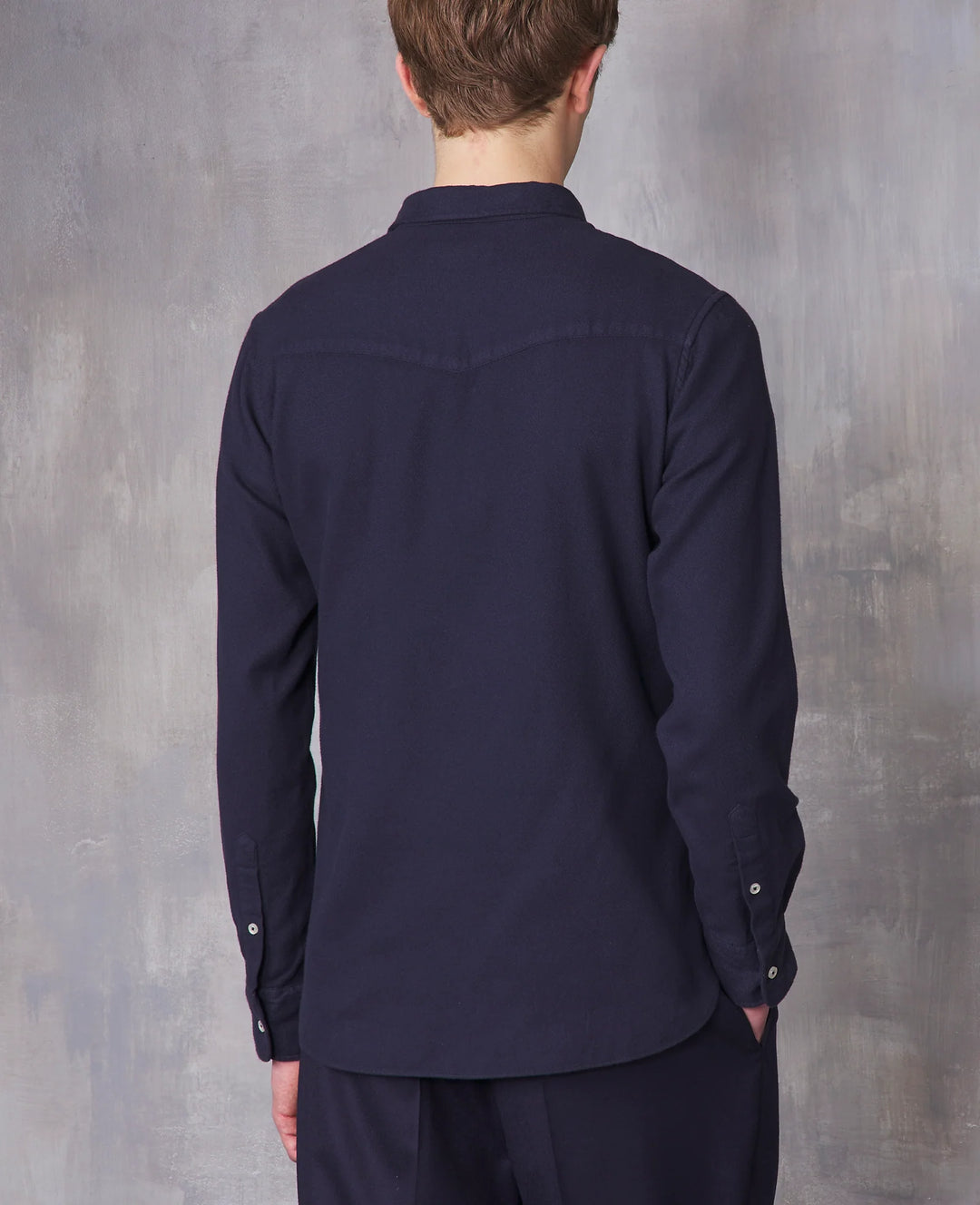 Officine Generale Lipp Shirt in Navy Brushed Cotton