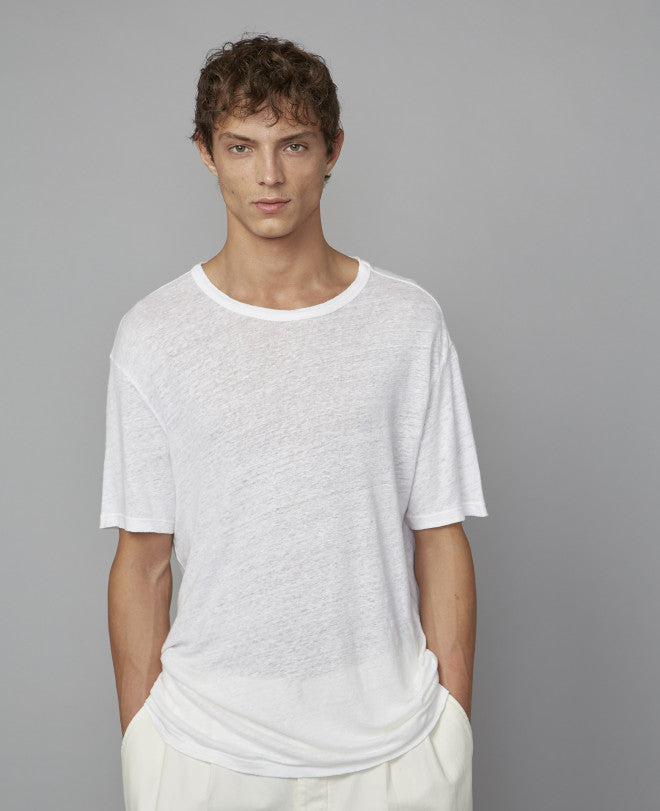 OFFICINE GENERALE LINEN T-SHIRT IN WHITE