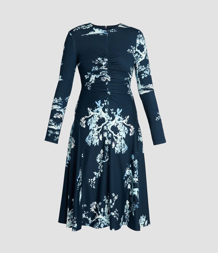 ERDEM LONG SLEEVE DRAPED MIDI DRESS
