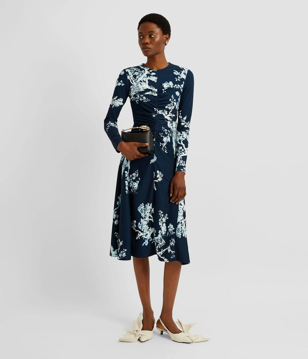 ERDEM LONG SLEEVE DRAPED MIDI DRESS