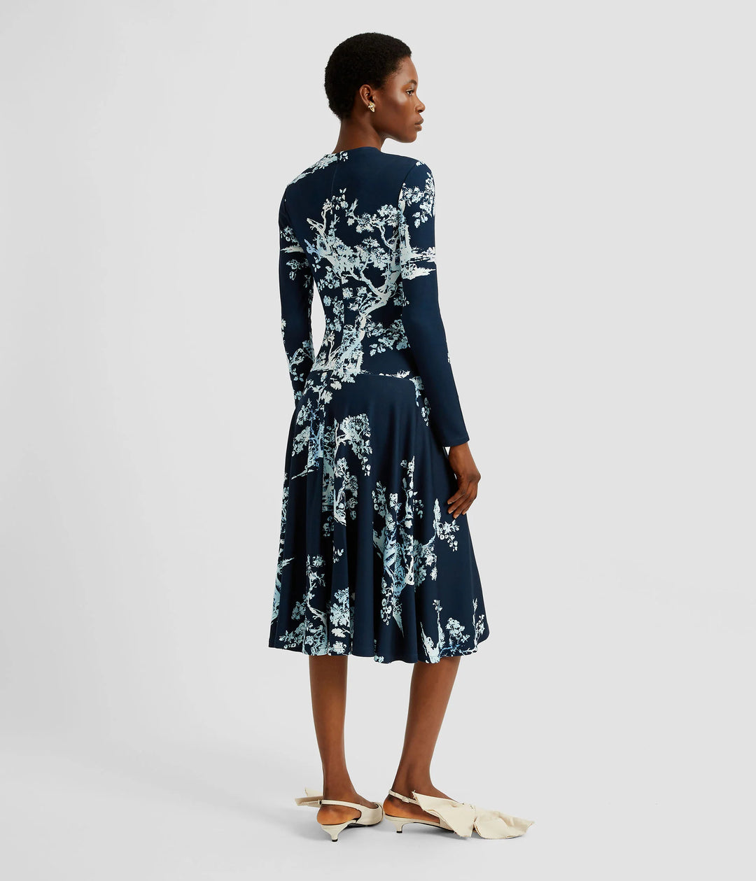ERDEM LONG SLEEVE DRAPED MIDI DRESS
