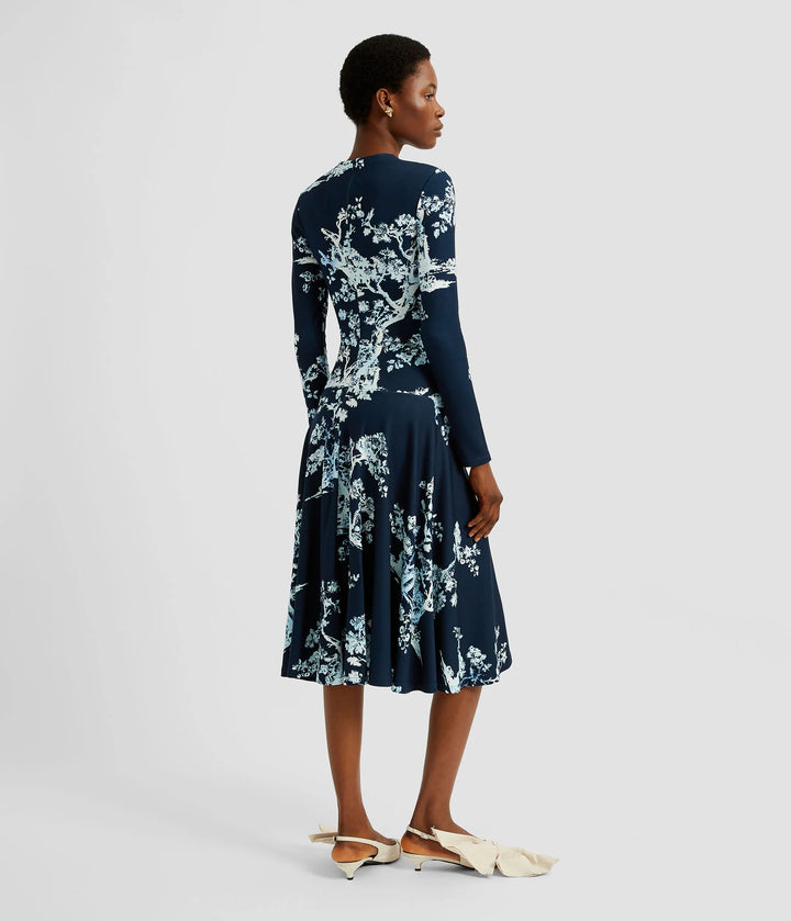 ERDEM LONG SLEEVE DRAPED MIDI DRESS