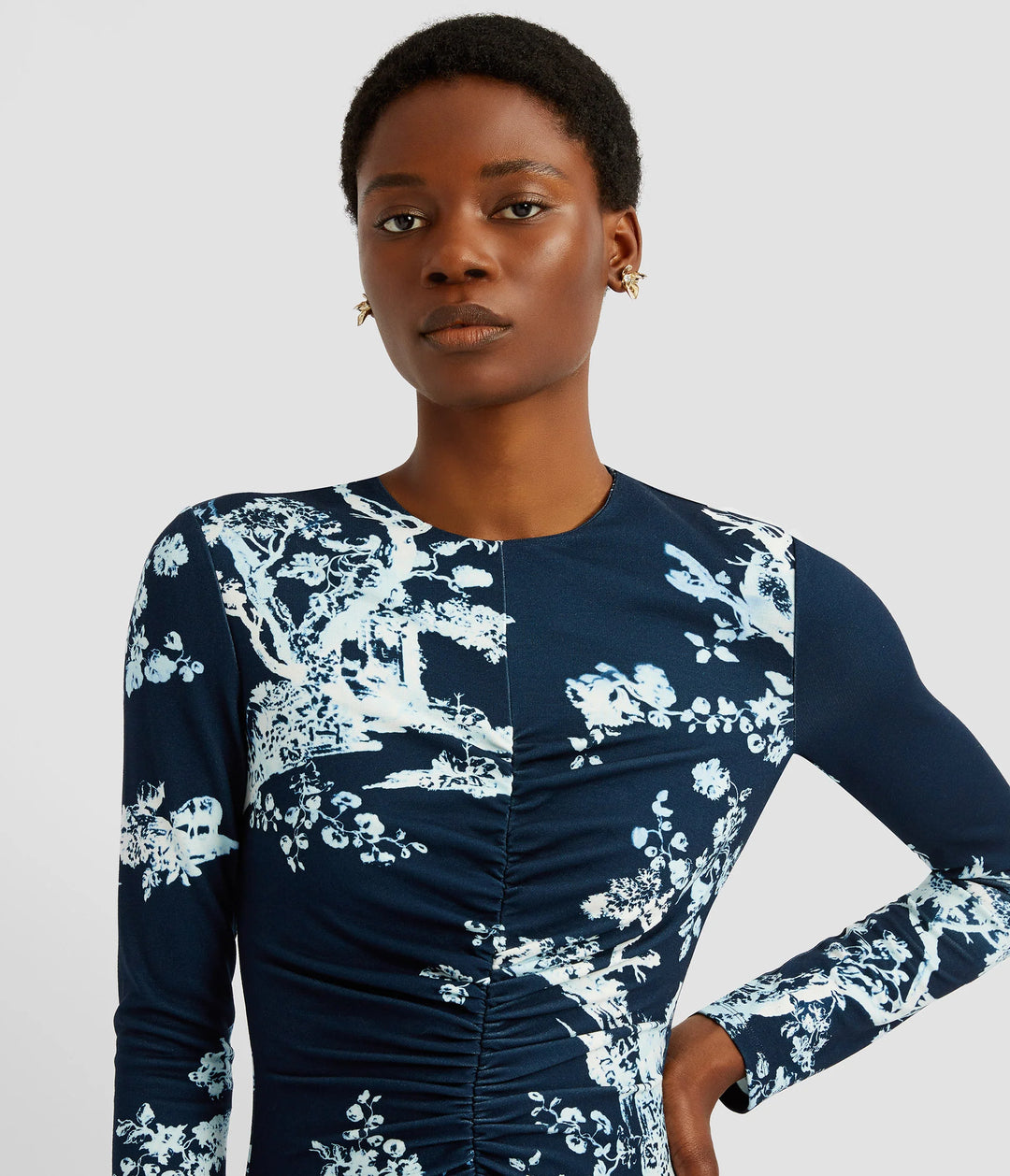 ERDEM LONG SLEEVE DRAPED MIDI DRESS