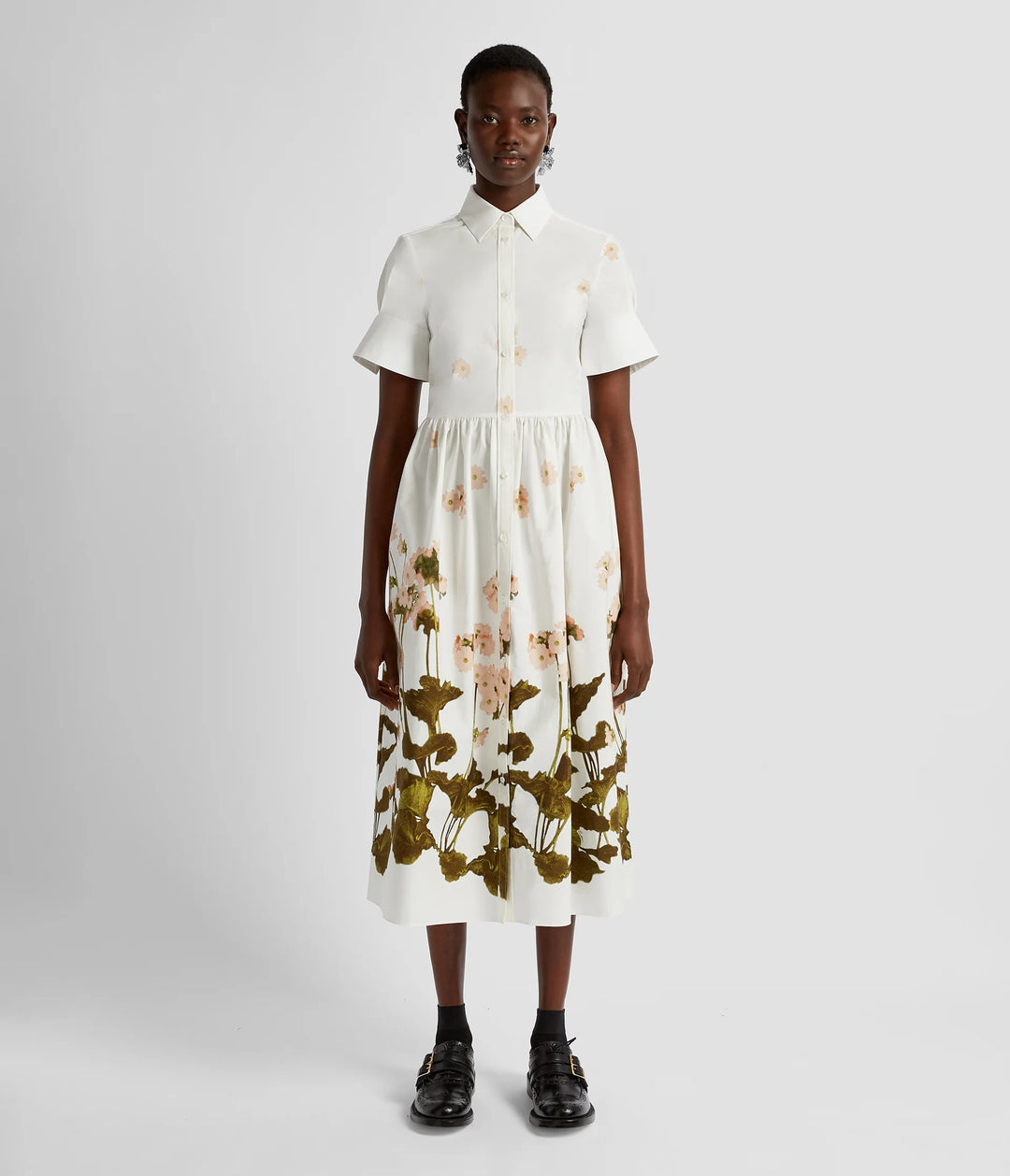 erdem short sleeve midi dress Erdem Floral Print Midi Shirt Dress