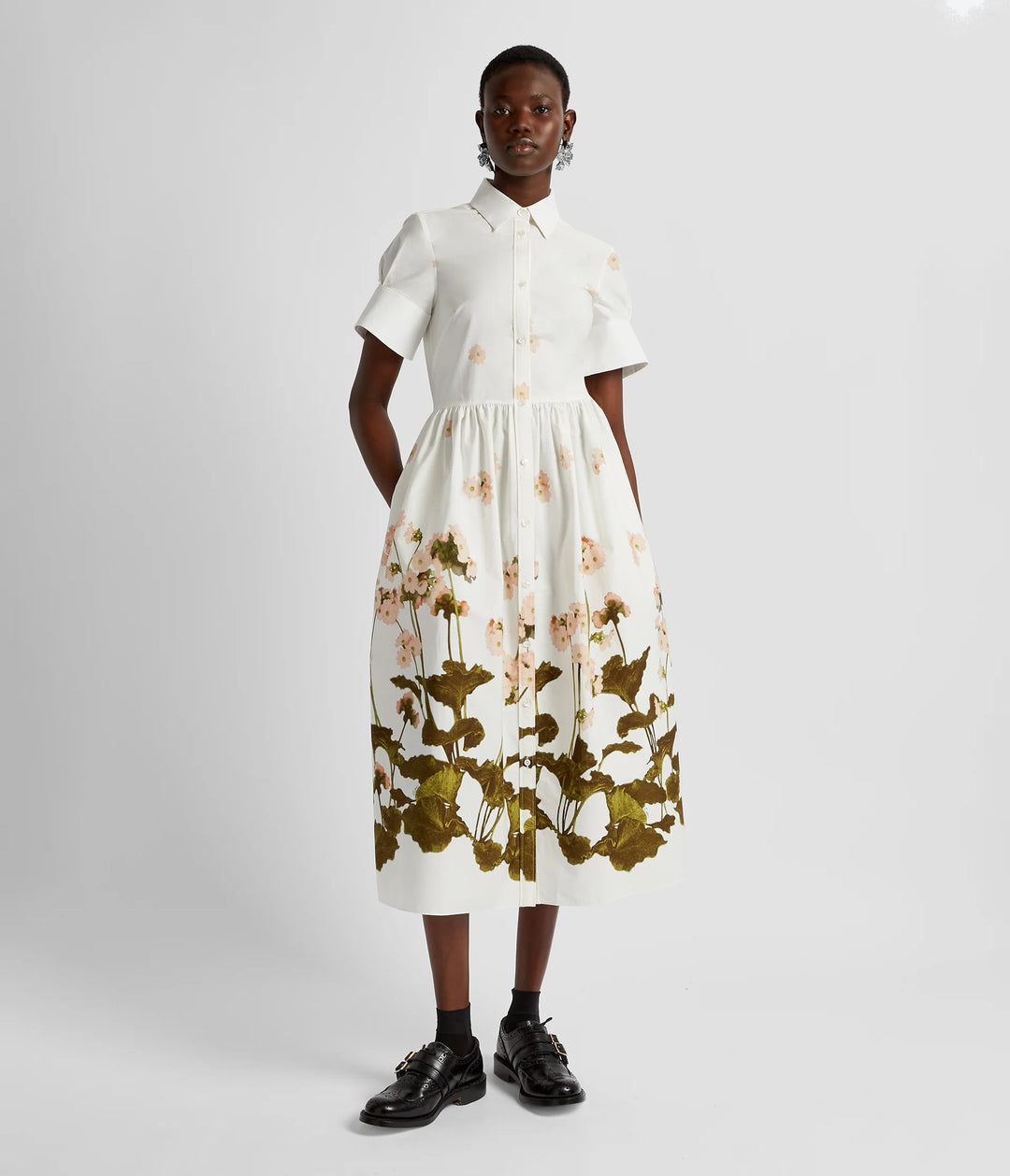 ERDEM SHORT SLEEVE MIDI DRESS