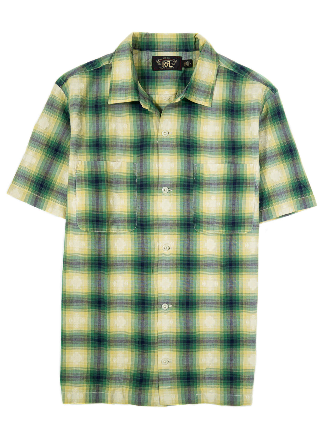 RRL GREEN AND BLUE CAMP SHIRT