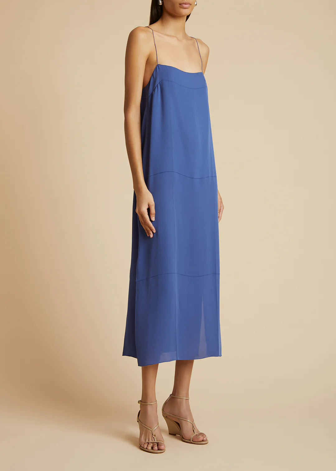 khaite blue dress with scarf KHAITE Candita Scarf-detailed Gathered Silk-georgette Maxi Dress in Blue