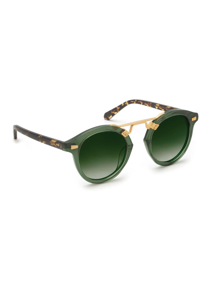 Green sunglasses with tortoiseshell frame on a white background