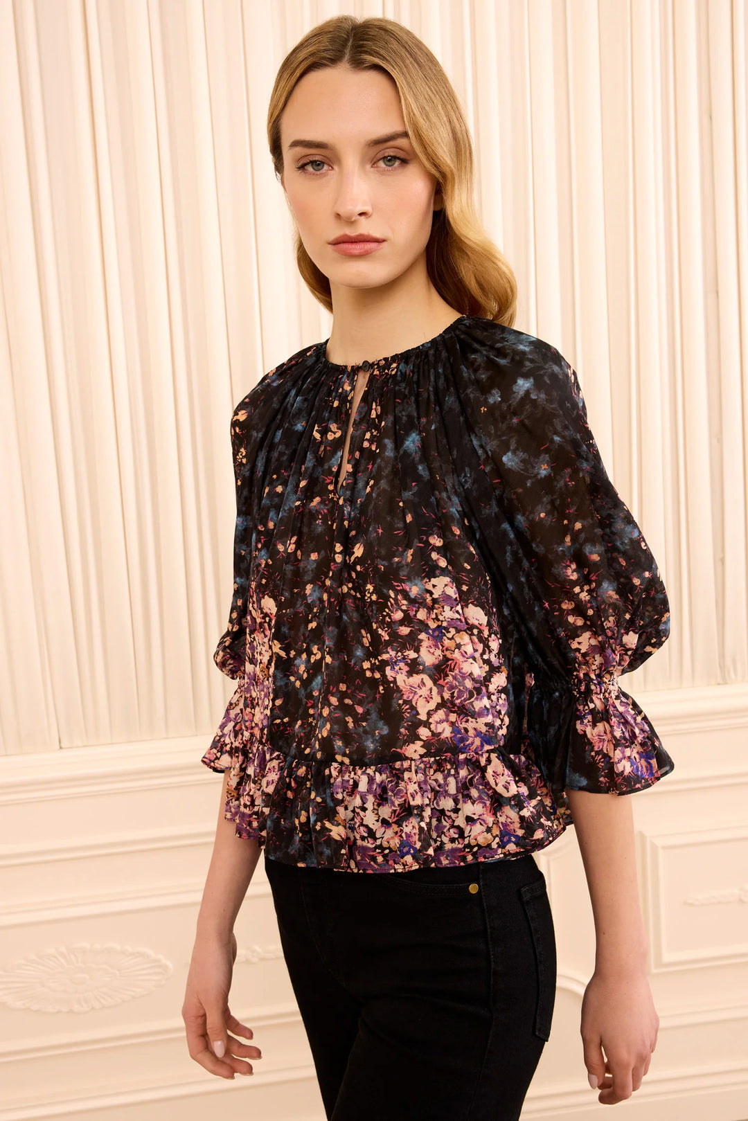 ELISE SHORT SLEEVE SILK BLOUSE