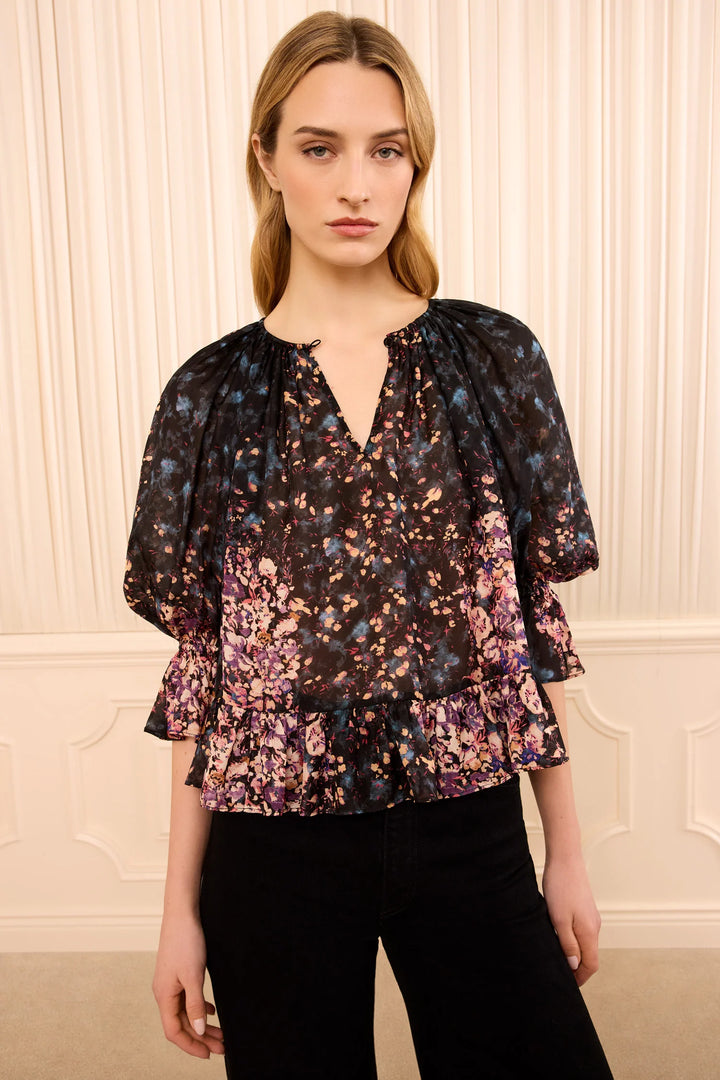 ELISE SHORT SLEEVE SILK BLOUSE