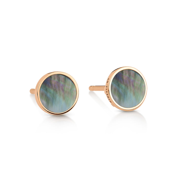 Ginette NY Black Mother of Pearl Disc Studs