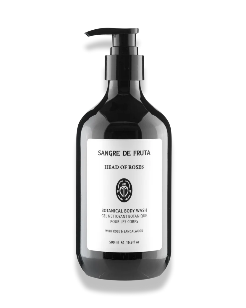 Sangre de Fruta botanical body wash bottle on a white background