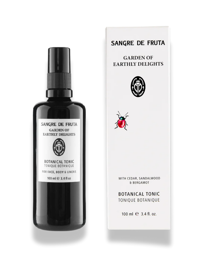 Sangre de Fruta botanical tonic bottle and packaging on a white background