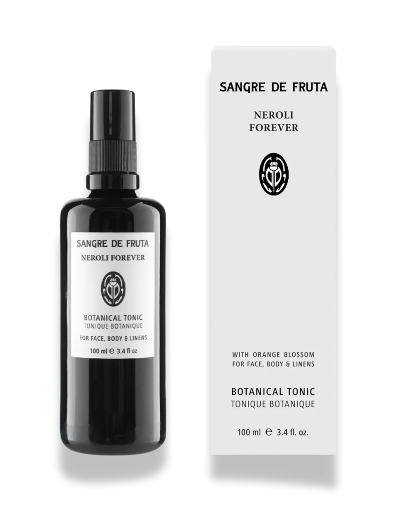 Sangre de Fruta Neroli Forever botanical tonic bottle and packaging on a white background