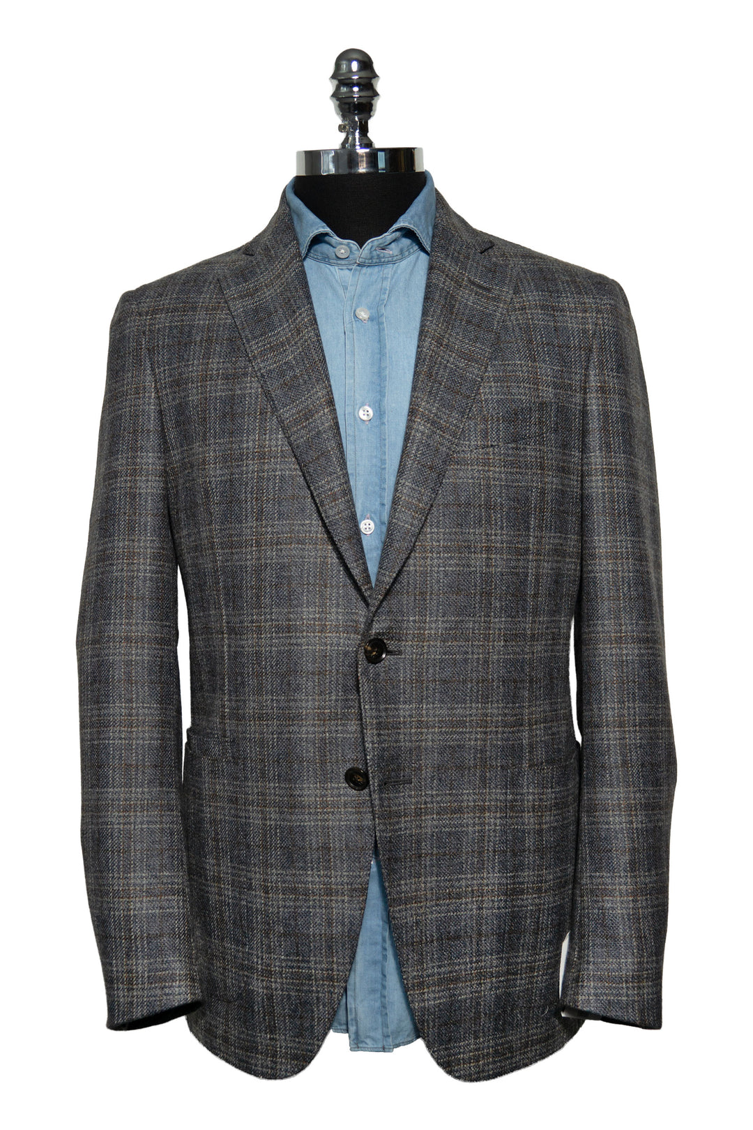 Luciano Barbera Grey Blue with Rust Plaid Wool Jacket