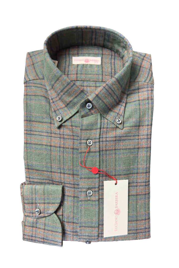 LUCIANO BARBERA RUST GREEN PLAID SHIRT
