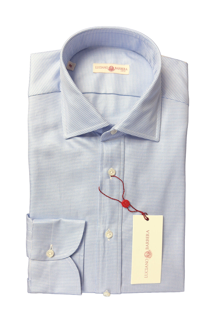 LUCIANO BARBERA LIGHT BLUE WHITE CHECK SHIRT