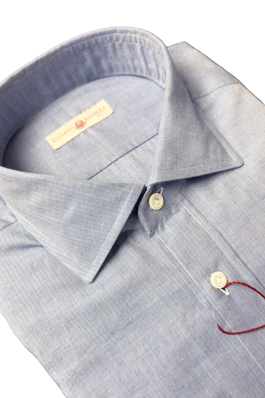 LUCIANO BARBERA BLUE MINI HERRINGBONE SHIRT