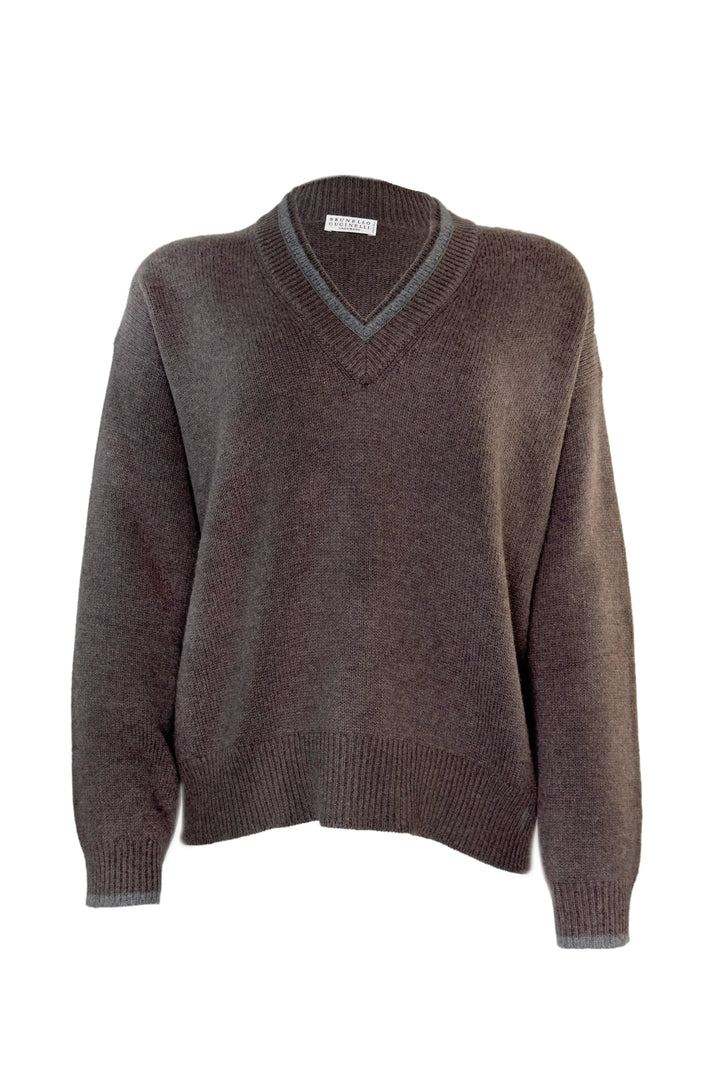 Brown sweater with a V-neck on a white background