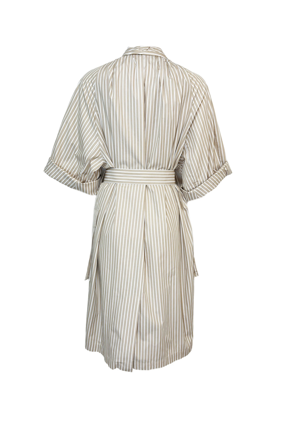 Striped dress with a belt on a white background