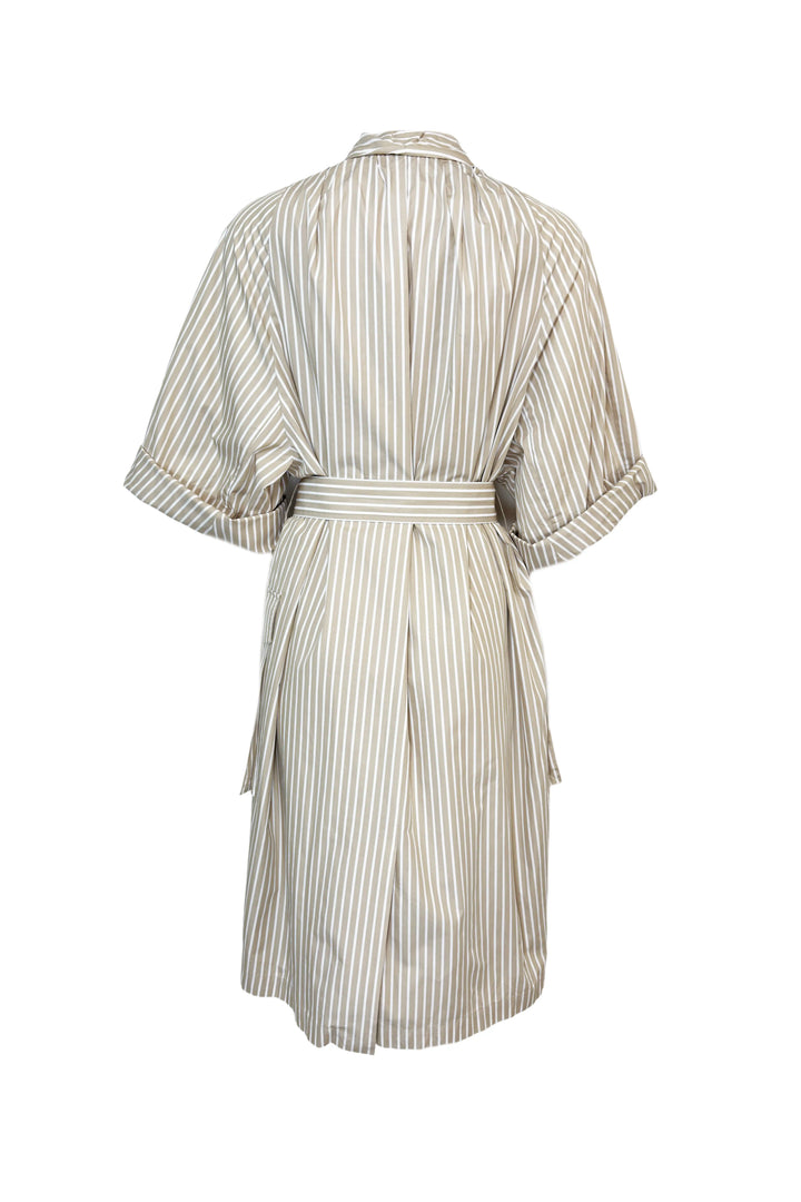 Striped dress with a belt on a white background