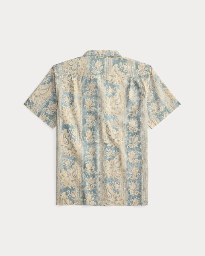 Short-sleeve shirt with floral pattern on a white background