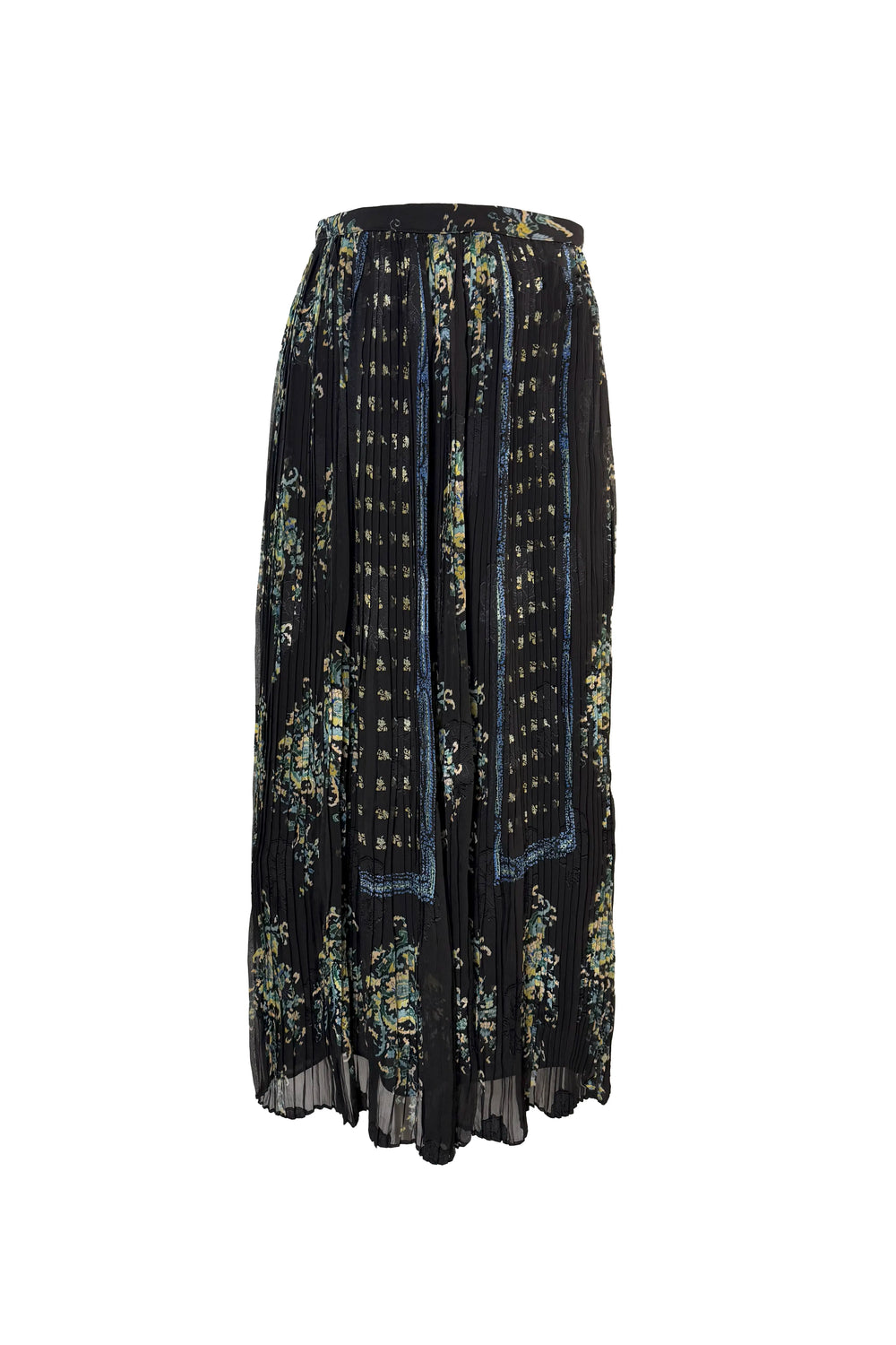 Black floral patterned skirt on a white background