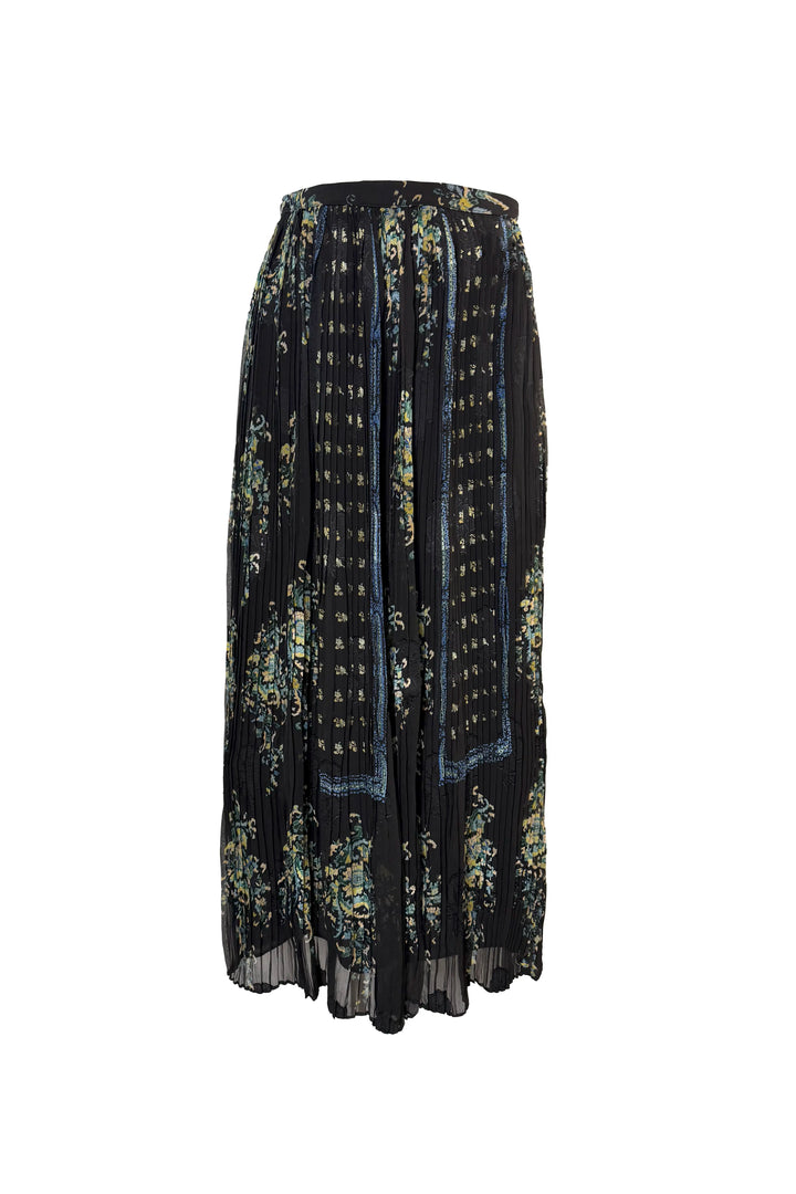 Black floral patterned skirt on a white background
