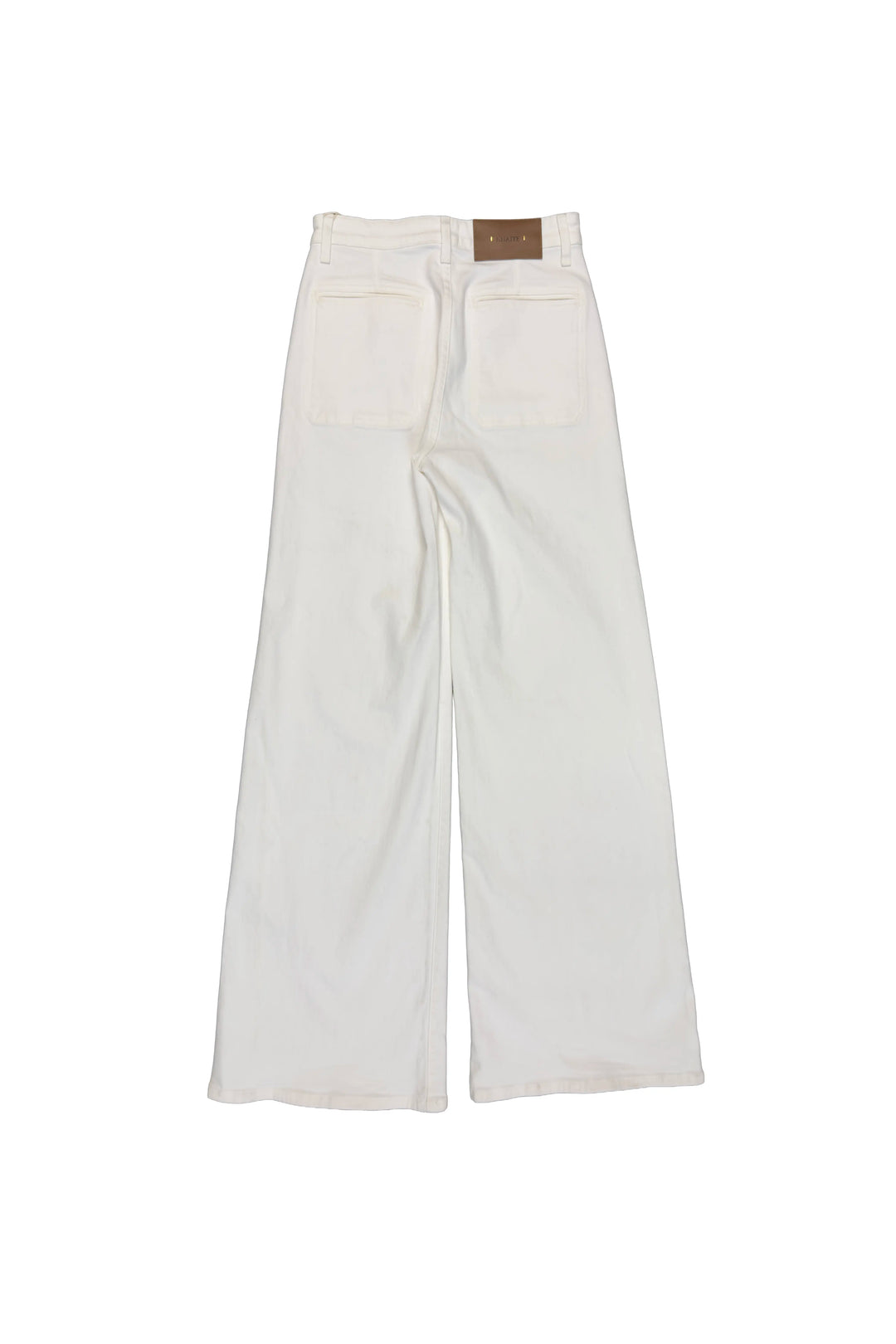 White pants with a brown belt on a white background